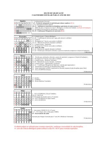 Calendário Escolar para o ano de 2013 - Unesp