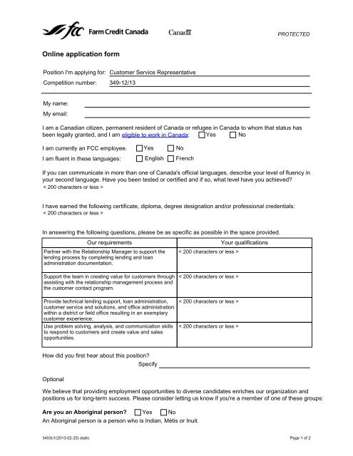 Online application form - FCC-FAC