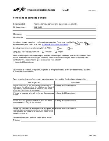 Formulaire de demande d'emploi - FCC-FAC