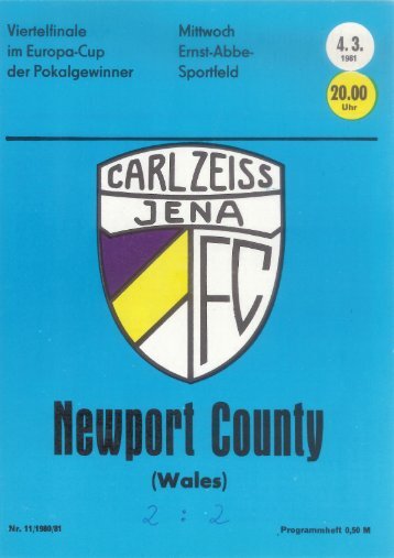 Programmheft FC Carl Zeiss Jena - Newport County (4. März 1981)