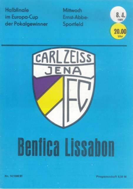 Programmheft FC Carl Zeiss Jena - Benfica Lissabon (8. April 1981)