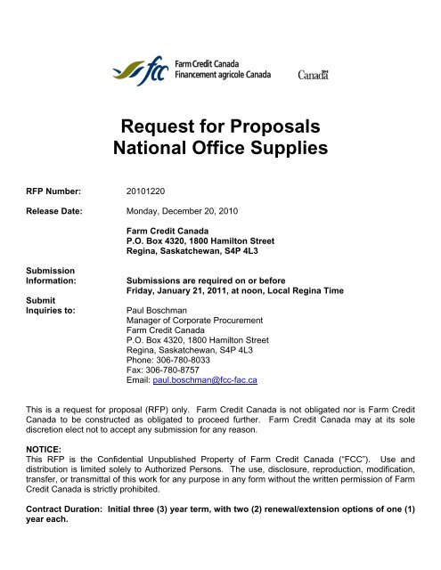 Request for Proposal National Office Supplies FCC FAC