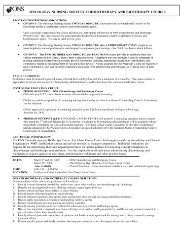 Oncology Nursing Society Chemotherapy and Biotherapy Course