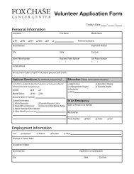 Volunteer Application Form - Fox Chase Cancer Center