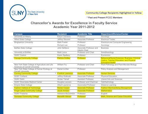 2011 - 2012 Chancellor's Excellence Awards - Faculty Council of ...