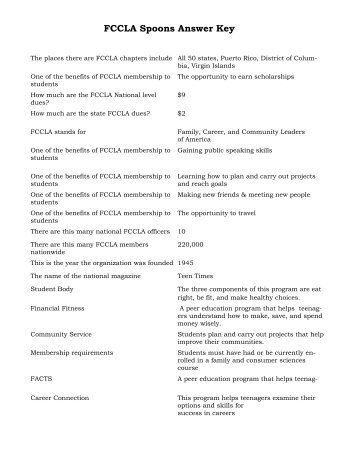FCCLA Spoons Answer Key