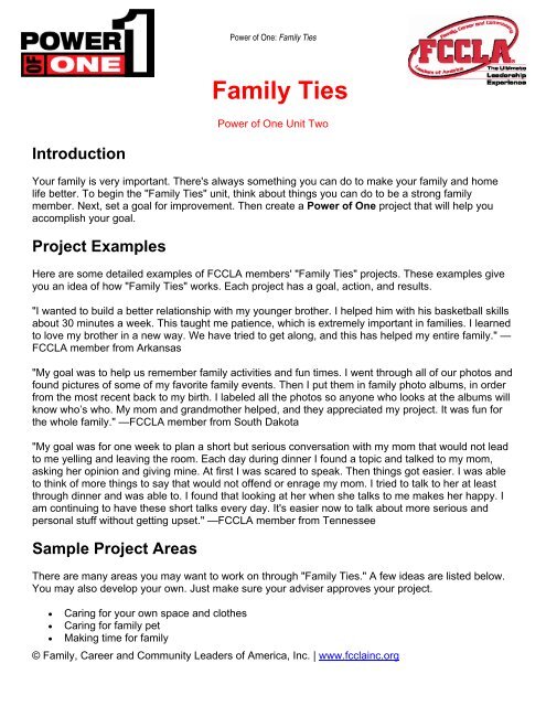 Power of One: Family Ties - fccla