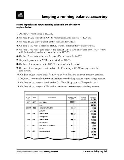 keeping a running balance answer key - fccla