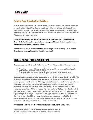 Funding Tiers & Application Deadlines - City of Fort Collins, CO