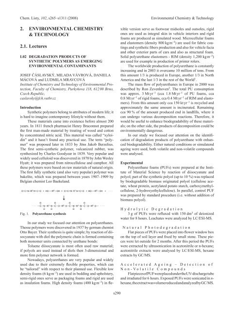 2. ENVIRONMENTAL ChEMISTRy &amp; TEChNOLOGy 2.1. Lectures