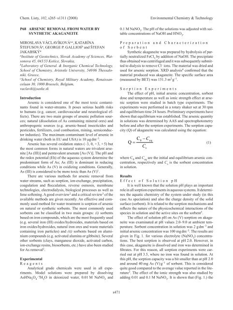 2. ENVIRONMENTAL ChEMISTRy & TEChNOLOGy 2.1. Lectures