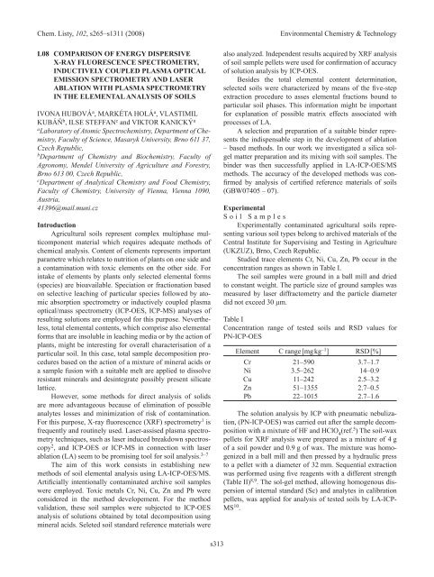 2. ENVIRONMENTAL ChEMISTRy & TEChNOLOGy 2.1. Lectures