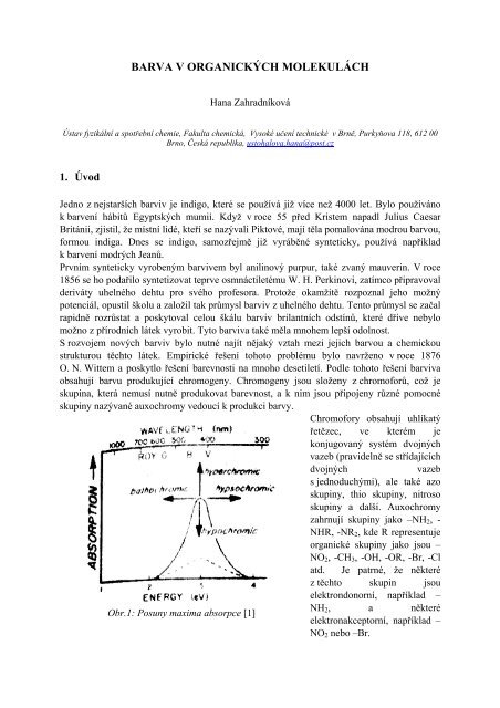 barva v organických molekulách - Fakulta chemická - Vysoké učení ...