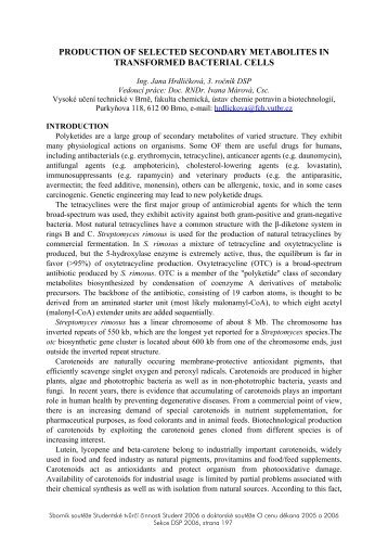 production of selected secondary metabolites in transformed ...