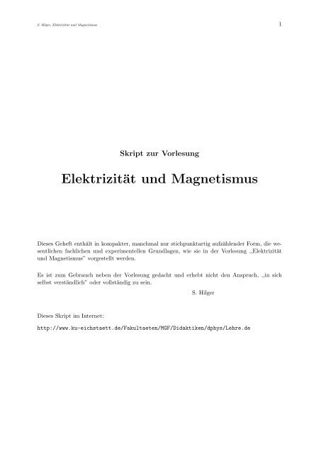 Elektrizität und Magnetismus - Die Seiten der DIE SEITEN DER ...