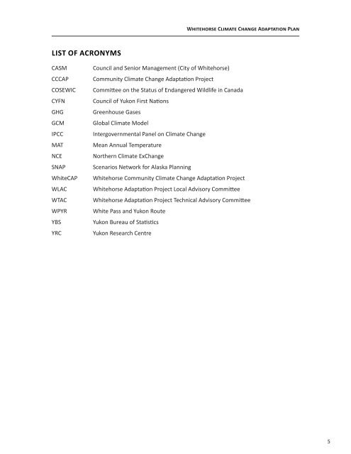Whitehorse Climate Change Adaptation Plan - Yukon College