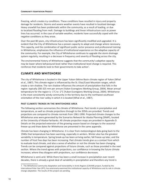 Whitehorse Climate Change Adaptation Plan - Yukon College