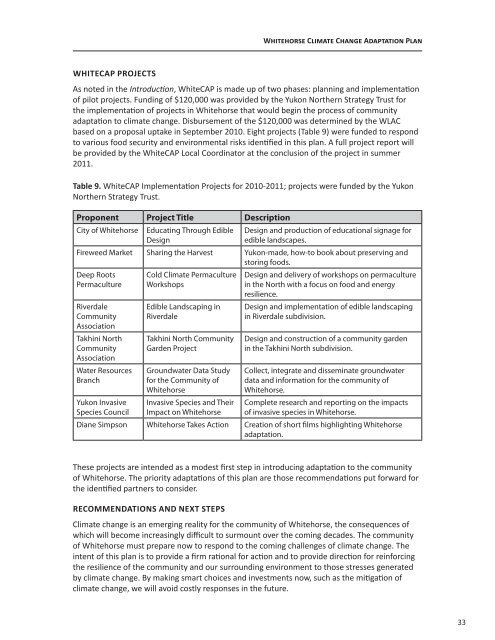 Whitehorse Climate Change Adaptation Plan - Yukon College