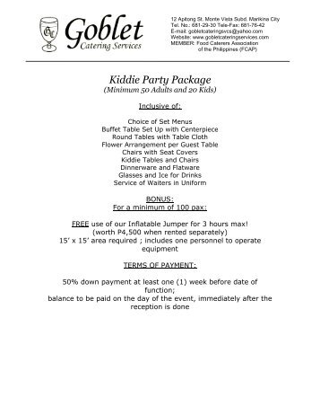 Kiddie Party Package - Goblet Catering Services