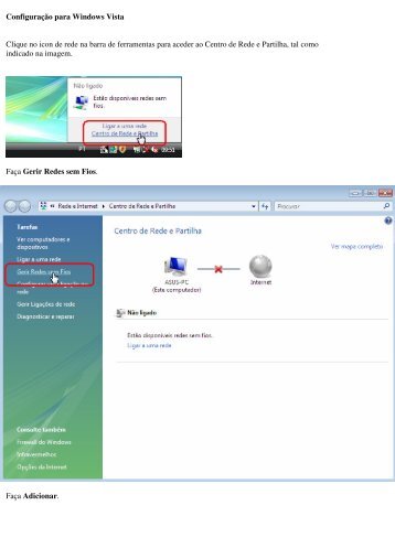 Configuração para Windows Vista Clique no icon de rede na barra ...