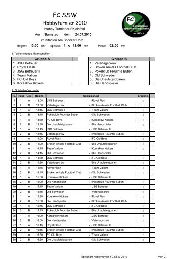 Spielplan Hobbyturnier FCSSW 2010 - FC Schwelentrup-Spork