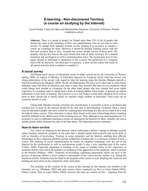 proceedings of Student Mobility and ICT: Can E-LEARNING