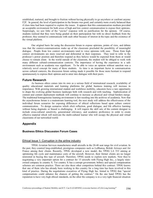 proceedings of Student Mobility and ICT: Can E-LEARNING