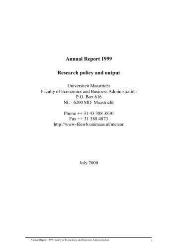 Annual Report 1999 Research policy and output - School of ...