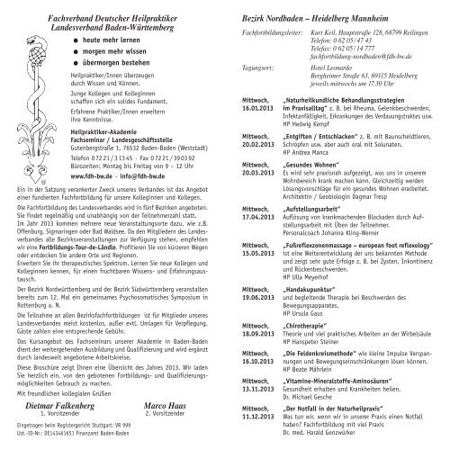 Veranstaltungskalender Fachfortbildung 2013