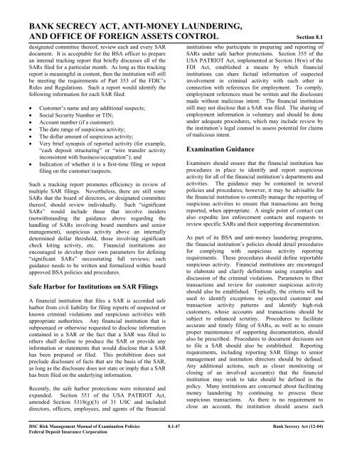 Risk Management Manual of Examination Policies - FDIC