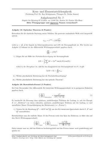 Kern- und Elementarteilchenphysik Aufgabenzettel Nr. 7