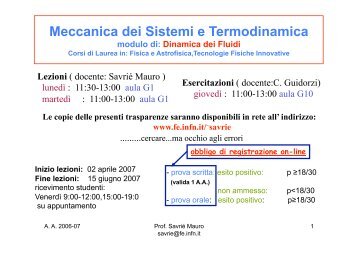 Meccanica dei Sistemi e Termodinamica - INFN Sezione di Ferrara