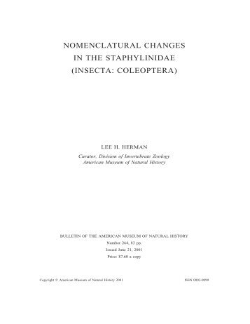 NOMENCLATURAL CHANGES IN THE STAPHYLINIDAE (INSECTA ...