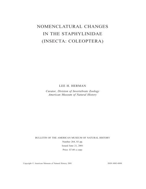 NOMENCLATURAL CHANGES IN THE STAPHYLINIDAE (INSECTA ...