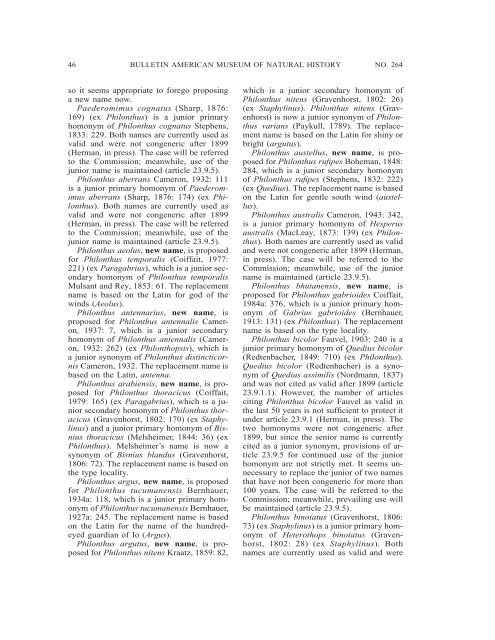 NOMENCLATURAL CHANGES IN THE STAPHYLINIDAE (INSECTA ...