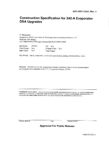 Construction Specification for 242-A Evaporator DSA Upgrades