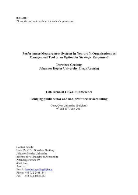 Strategic responses to Performance Measurement in Nonprofit ...