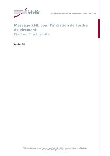 Message XML pour l'initiation de l'ordre de virement - v2 - Febelfin