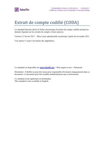 Extrait de compte codifié (CODA) - Febelfin
