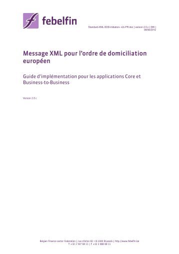 Message XML pour l'ordre de domiciliation européen - Febelfin