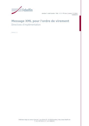 Message XML pour l'ordre de virement - v1.3 - Febelfin