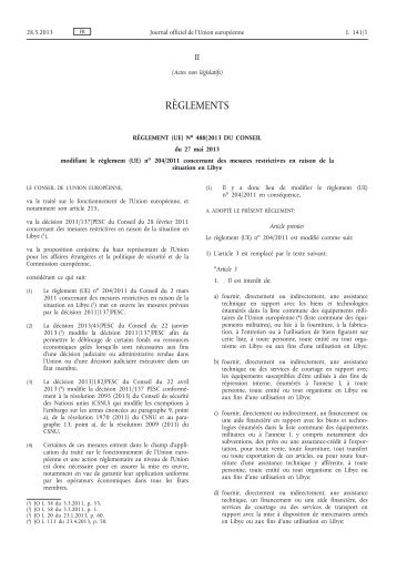 Règlement (UE) no 488/2013 du Conseil du 27 mai 2013 ... - EUR-Lex