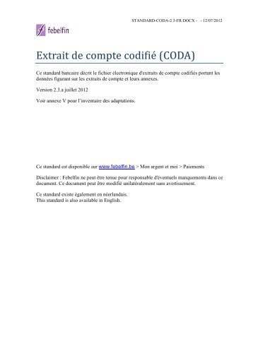 Extrait de compte codifié (CODA) - Febelfin