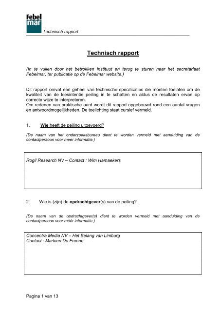 Technisch rapport - Febelmar