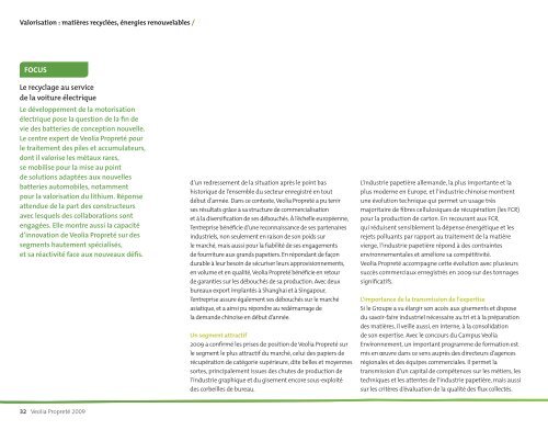 Rapport d'activités 2009 - Veolia Finance - Veolia Environnement