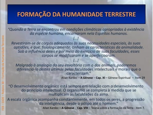 FORMAÇÃO DA HUMANIDADE TERRESTRE - Federação Espírita ...