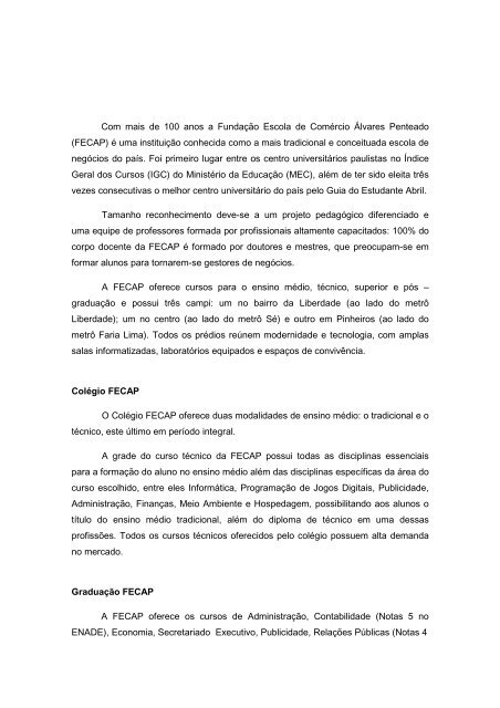 Release Institucional - Fecap