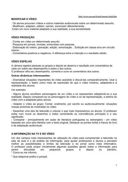 1 O Vídeo na Sala de Aula • José Manuel Moran Professor ... - Fecap