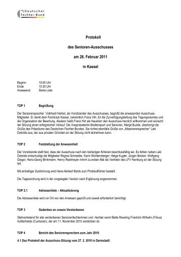 Protokoll des Senioren-Ausschusses am 26. Februar 2011 in Kassel