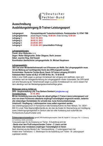 Ausschreibung Ausbildungslehrgang B-Trainer-Leistungssport